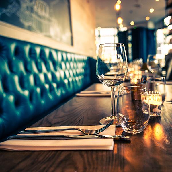 A close-up of a table setting in a restaurant