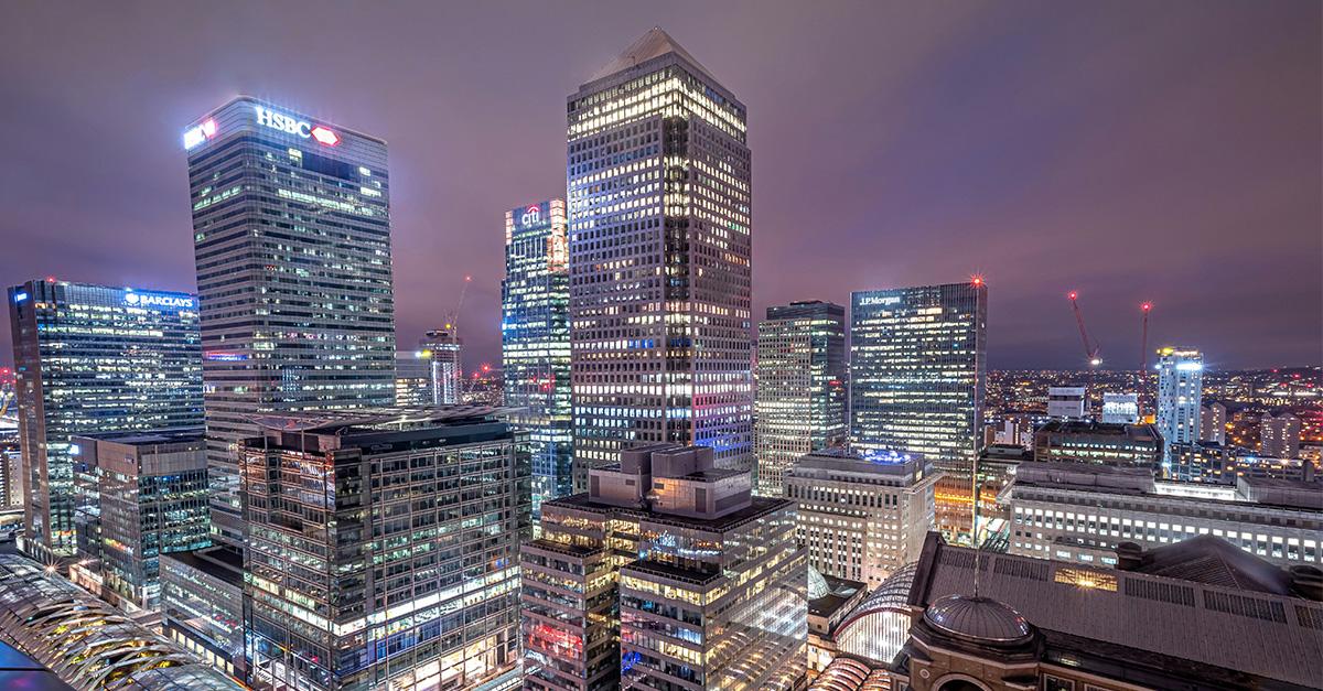 Canary Wharf at nightime